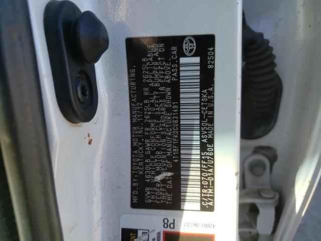 4T1BF1FK0CU631491 - 2012 TOYOTA CAMRY BASE أبيض صورة 12