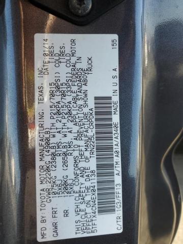 5TFTX4CN4EX041138 - 2014 TOYOTA TACOMA ACCESS CAB 灰色 照片 12