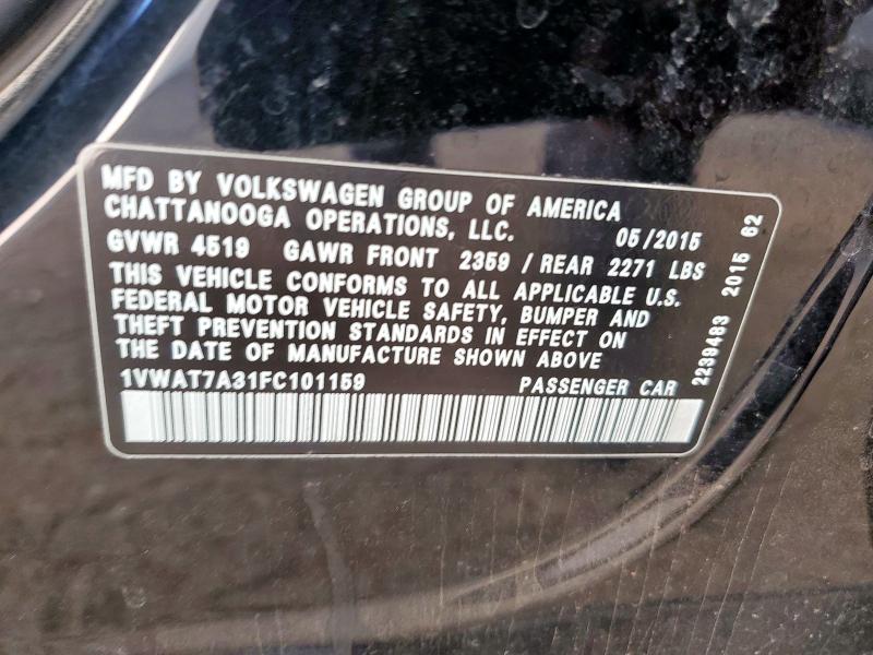 1VWAT7A31FC101159 - 2015 VOLKSWAGEN PASSAT S Қара фото 12