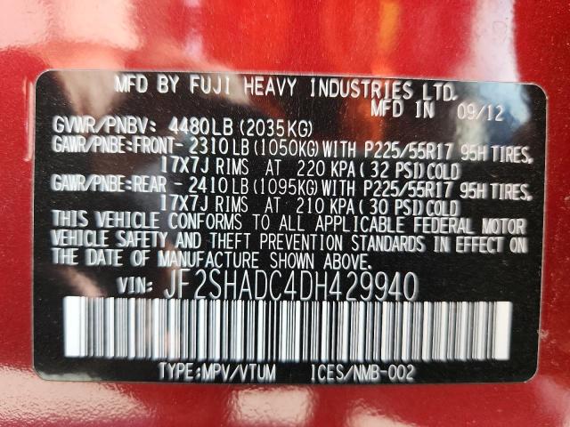 JF2SHADC4DH429940 - 2013 SUBARU FORESTER 2.5X PREMIUM RED photo 13