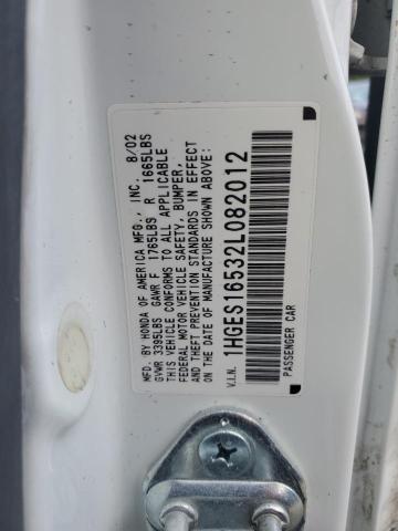 1HGES16532L082012 - 2002 HONDA CIVIC LX თეთრი ფოტო 13