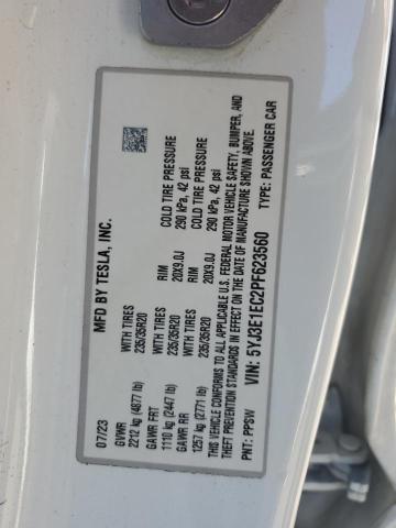 5YJ3E1EC2PF623560 - 2023 TESLA MODEL 3 Սպիտակ լուսանկար 12