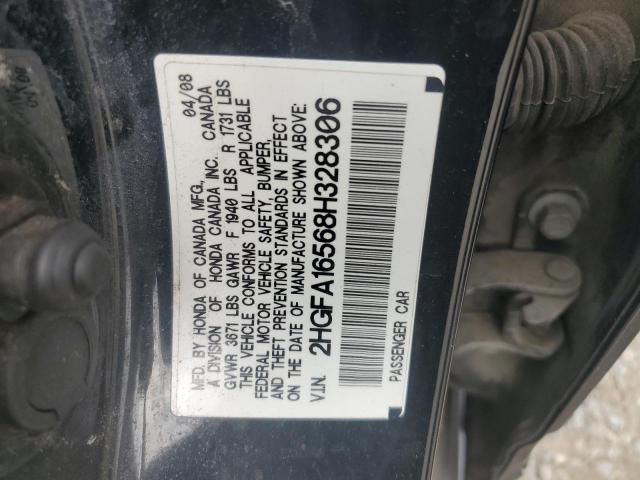 2HGFA16568H328306 - 2008 HONDA CIVIC LX BLACK photo 12