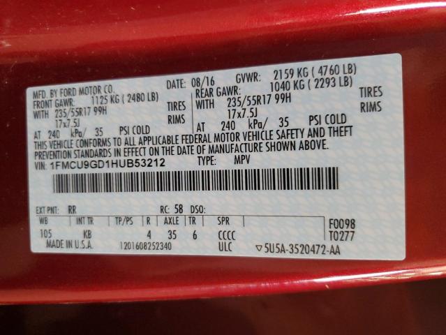 1FMCU9GD1HUB53212 - 2017 FORD ESCAPE SE RED photo 14