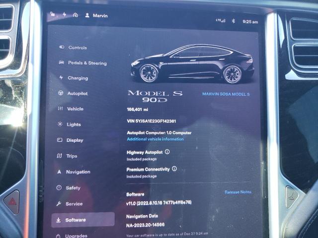 5YJSA1E23GF142361 - 2016 TESLA MODEL S BLACK photo 9