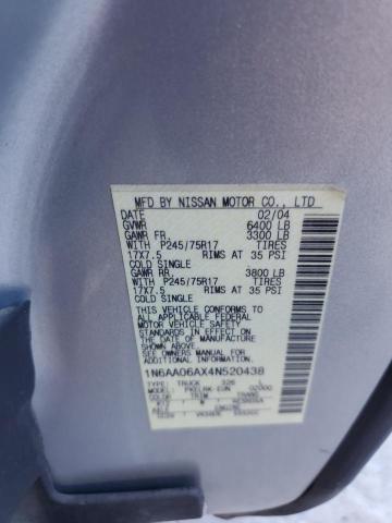 1N6AA06AX4N520438 - 2004 NISSAN TITAN XE SILVER photo 12