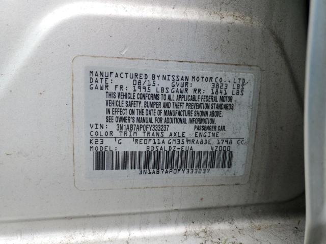 3N1AB7AP0FY333237 - 2015 NISSAN SENTRA S SILVER photo 12