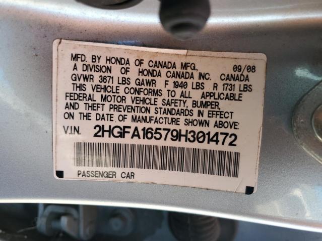2HGFA16579H301472 - 2009 HONDA CIVIC LX Plata foto 12