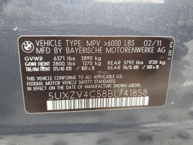 5UXZV4C58BL741858 - 2011 BMW X5 XDRIVE35I GRAY photo 13
