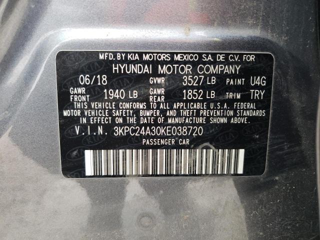 3KPC24A30KE038720 - 2019 HYUNDAI ACCENT SE GRAY photo 12