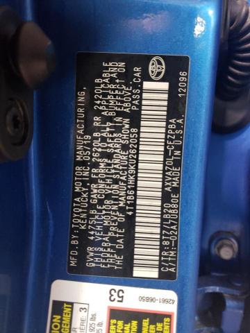 4T1B61HK9KU262058 - 2019 TOYOTA CAMRY XSE BLUE photo 12