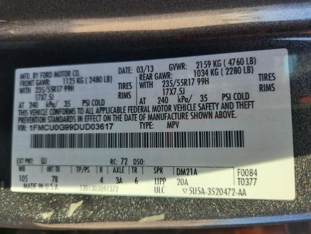 1FMCU0G99DUD03617 - 2013 FORD ESCAPE SE ნაცრისფერი ფოტო 12