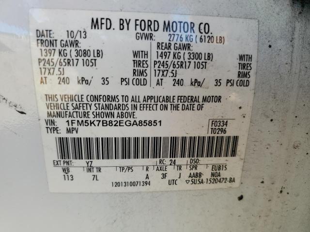 1FM5K7B82EGA85851 - 2014 FORD EXPLORER WHITE photo 13