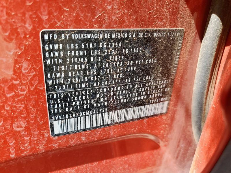 3VV1B7AX0KM045525 - 2019 VOLKSWAGEN TIGUAN S ნარინჯისფერი ფოტო 13