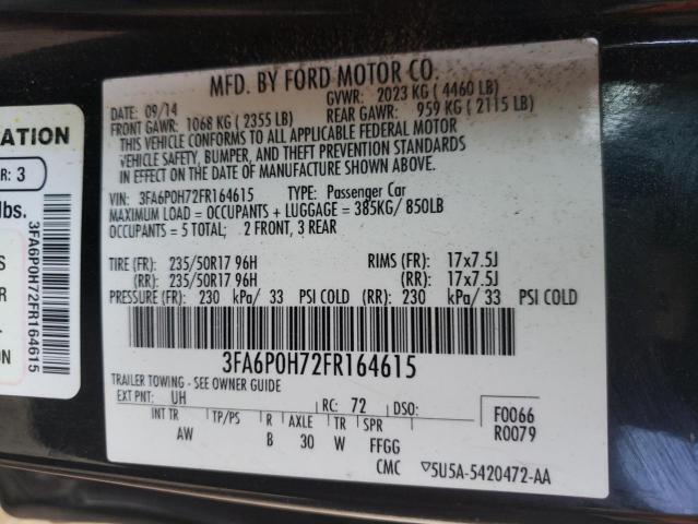 3FA6P0H72FR164615 - 2015 FORD FUSION SE BLACK photo 13