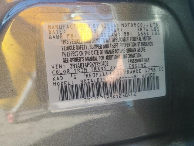 3N1AB7AP9KY250402 - 2019 NISSAN SENTRA S GRAY photo 12