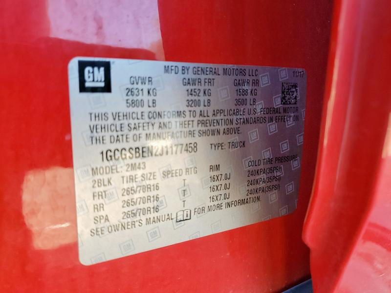 1GCGSBEN2J1177458 - 2018 CHEVROLET COLORADO RED photo 12