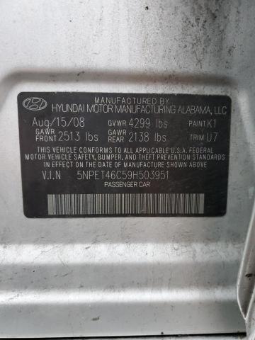 5NPET46C59H503951 - 2009 HYUNDAI SONATA GLS SILVER photo 13