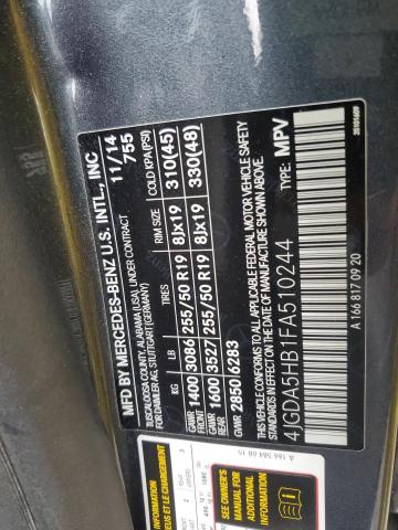 4JGDA5HB1FA510244 - 2015 MERCEDES-BENZ ML 350 4MATIC GRAY photo 14