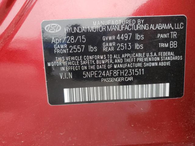 5NPE24AF8FH231511 - 2015 HYUNDAI SONATA SE RED photo 12