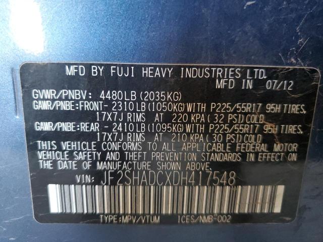 JF2SHADCXDH417548 - 2013 SUBARU FORESTER 2.5X PREMIUM ლურჯი ფოტო 12