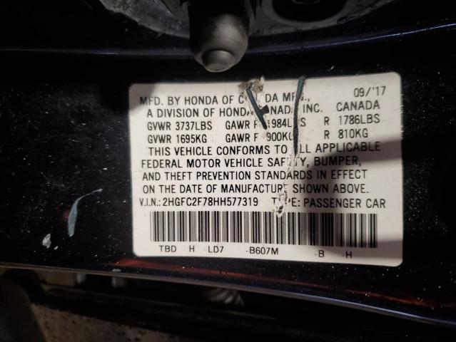 2HGFC2F78HH577319 - 2017 HONDA CIVIC EX BLUE photo 12