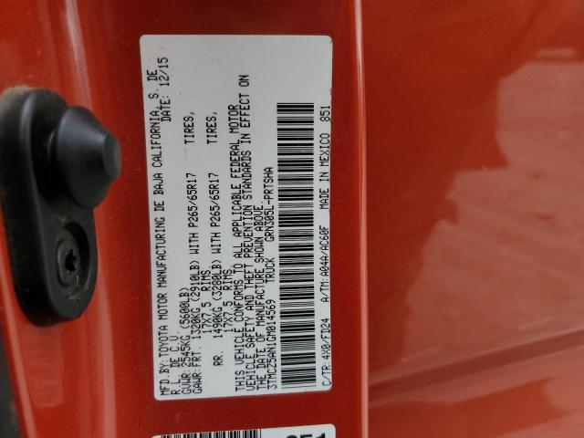 3TMCZ5AN1GM014569 - 2016 TOYOTA TACOMA DOUBLE CAB 橙色 照片 12