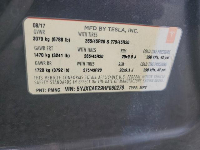 5YJXCAE29HF060278 - 2017 TESLA MODEL X Grafit foto 13