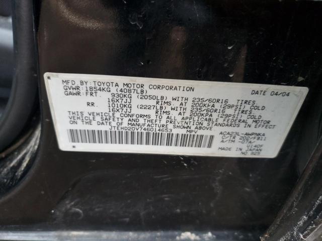 JTEHD20V746014653 - 2004 TOYOTA RAV4 BLACK photo 12