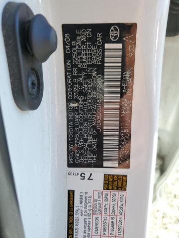 JTDKB20U187779980 - 2008 TOYOTA PRIUS WHITE photo 12