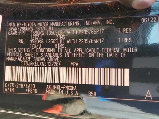 5TDJRKECXNS122264 - 2022 TOYOTA SIENNA XLE შავი ფოტო 13