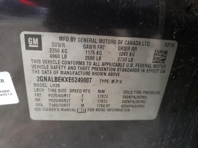 2GNALBEKXE6249087 - 2014 CHEVROLET EQUINOX LT 灰色 照片 14