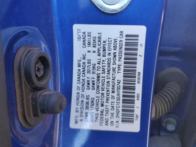 2HGFC1E50JH700742 - 2018 HONDA CIVIC SI BLUE photo 12