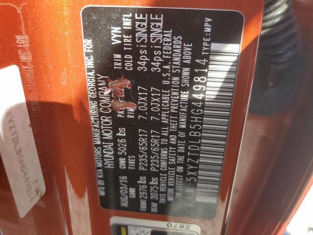 5XYZTDLB5HG449814 - 2017 HYUNDAI SANTA FE S ORANGE photo 14