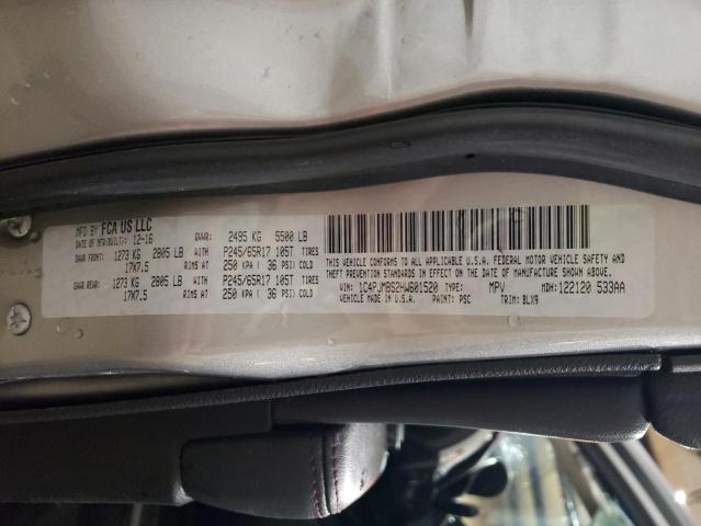 1C4PJMBS2HW601520 - 2017 JEEP CHEROKEE TRAILHAWK SILVER photo 10