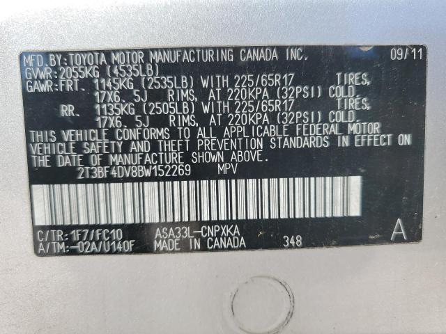 2T3BF4DV8BW152269 - 2011 TOYOTA RAV4 SILVER photo 13