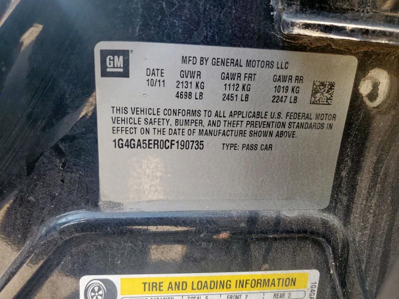 1G4GA5ER0CF190735 - 2012 BUICK LACROSSE 黑色 照片 12