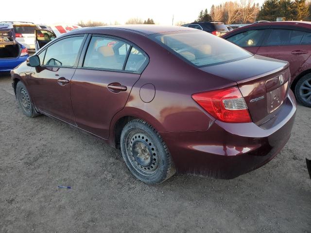 2HGFB2F57CH027992 - 2012 HONDA CIVIC LX MAROON photo 2