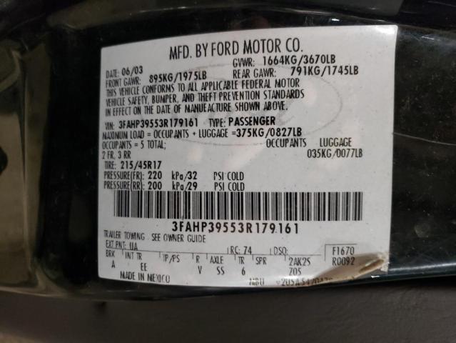 3FAHP39553R179161 - 2003 FORD FOCUS SVT BLACK photo 12