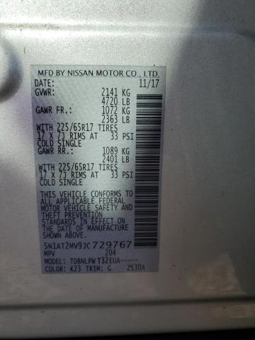 5N1AT2MV9JC729767 - 2018 NISSAN ROGUE S 银色 照片 12