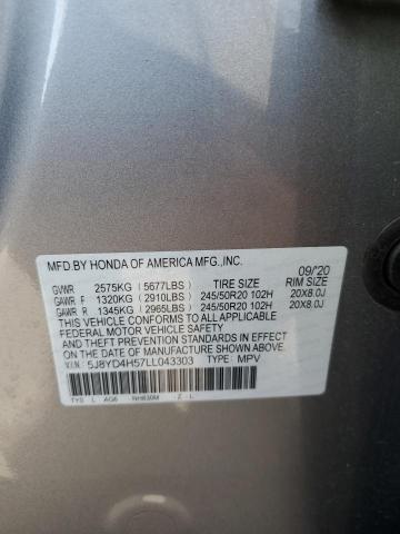 5J8YD4H57LL043303 - 2020 ACURA MDX TECHNOLOGY Gümüş foto 13