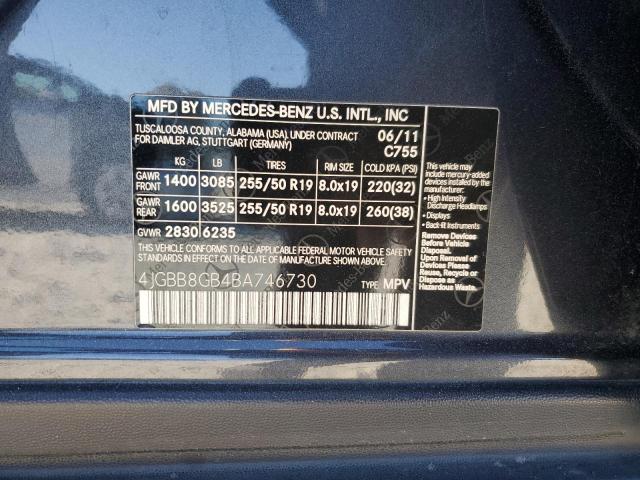 4JGBB8GB4BA746730 - 2011 MERCEDES-BENZ ML 350 4MATIC BLUE photo 13