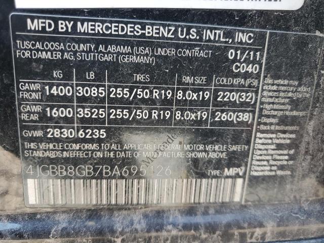 4JGBB8GB7BA695126 - 2011 MERCEDES-BENZ ML 350 4MATIC BLACK photo 13