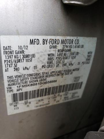 1FM5K8B81DGB58986 - 2013 FORD EXPLORER SILVER photo 13