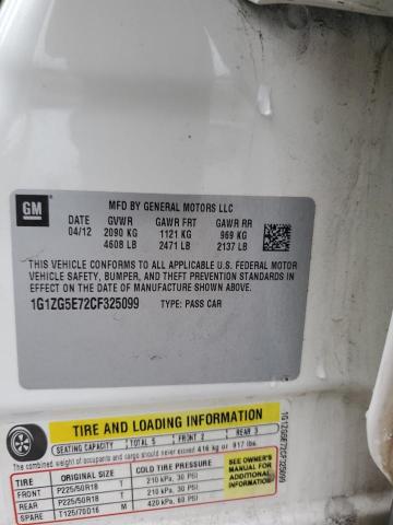 1G1ZG5E72CF325099 - 2012 CHEVROLET MALIBU LTZ თეთრი ფოტო 12