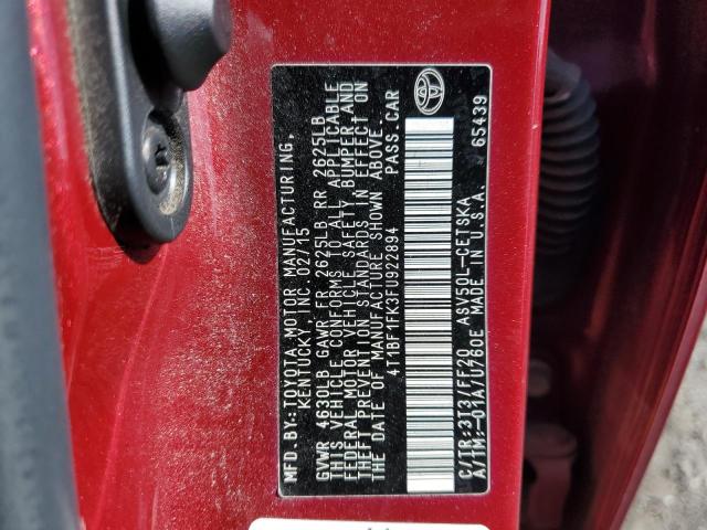 4T1BF1FK3FU922894 - 2015 TOYOTA CAMRY LE წითელი ფოტო 13