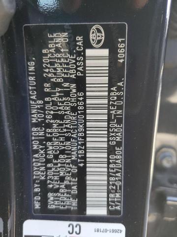 4T1BZ1FB9KU018646 - 2019 TOYOTA AVALON XLE Қара фото 12