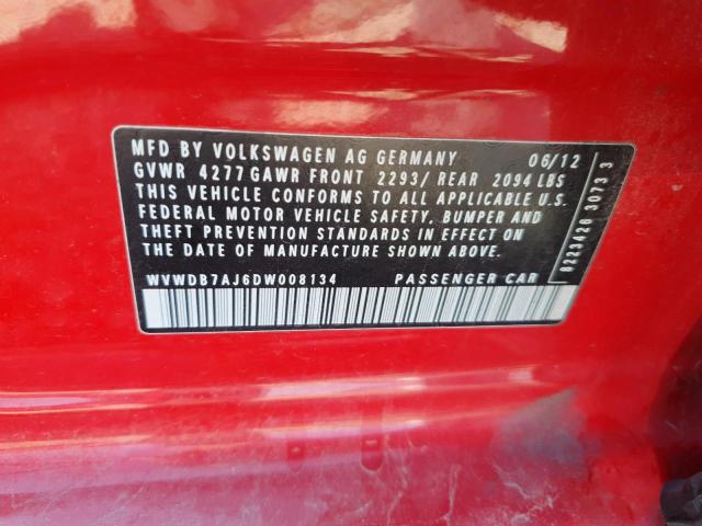 WVWDB7AJ6DW008134 - 2013 VOLKSWAGEN GOLF 红色 照片 12