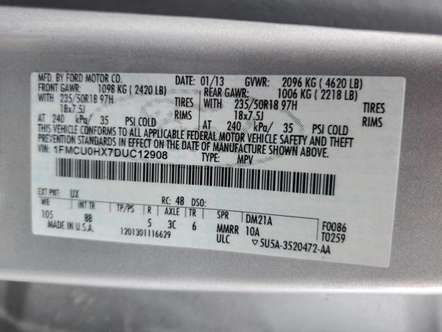 1FMCU0HX7DUC12908 - 2013 FORD ESCAPE SEL 银色 照片 12