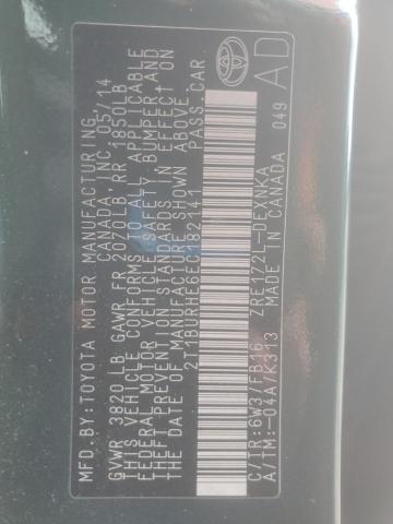 2T1BURHE6EC182141 - 2014 TOYOTA COROLLA L GREEN photo 12